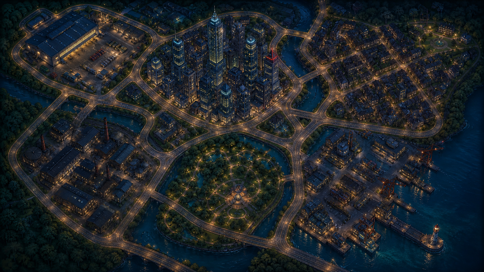 Illustrated night map of the courier city