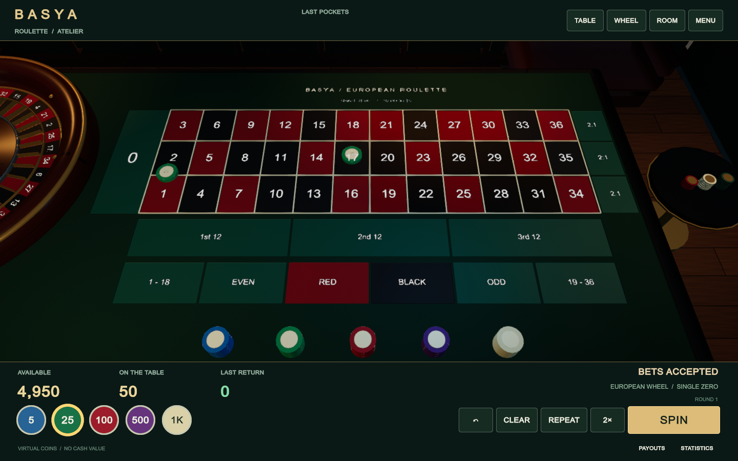 The Basya roulette table in its casino lounge